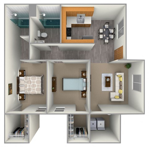 Floor plan for 2 beds, 2 baths, 800 sqft